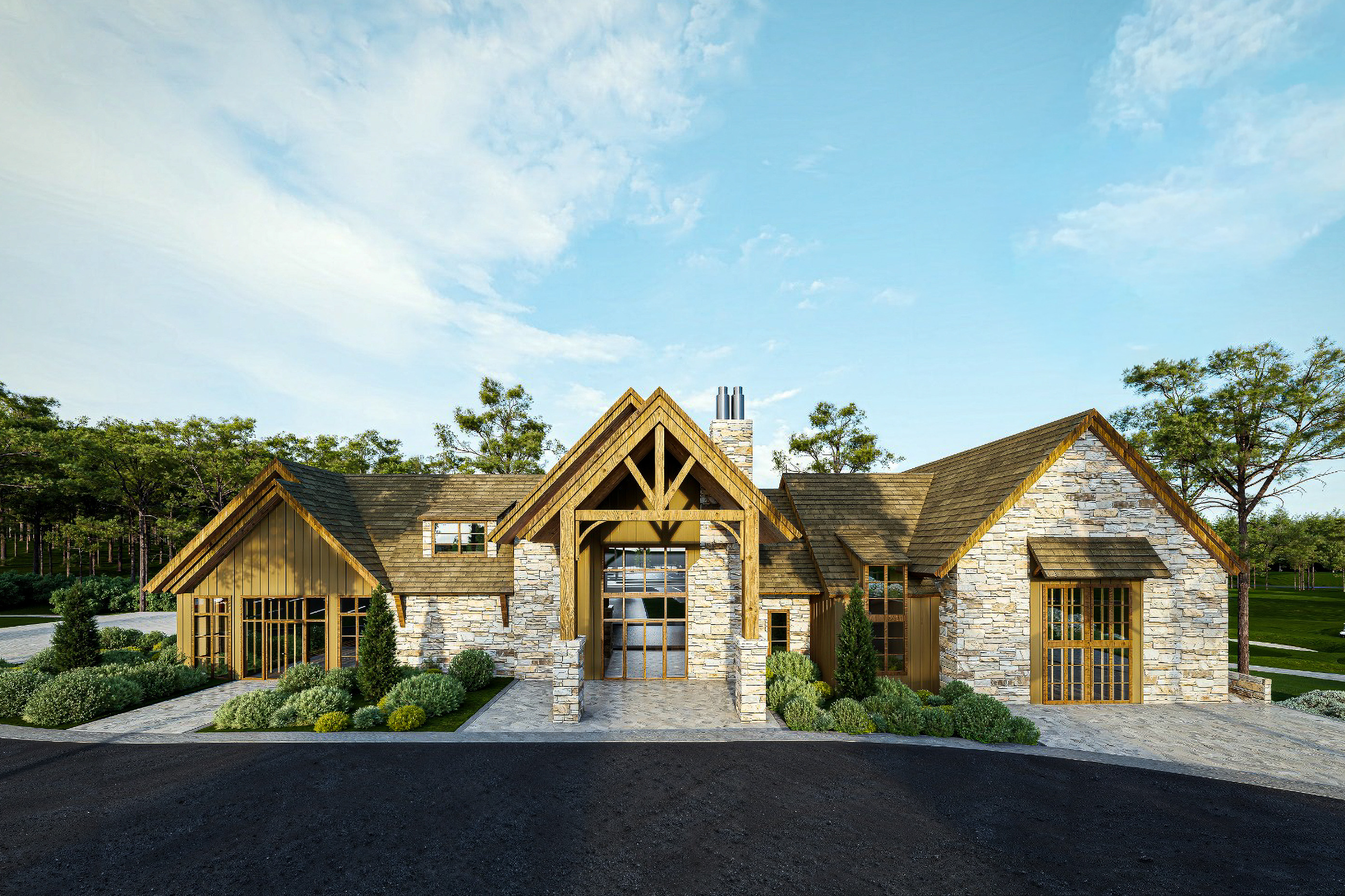 Artist's rendering: exterior study of the planned Longleaf clubhouse