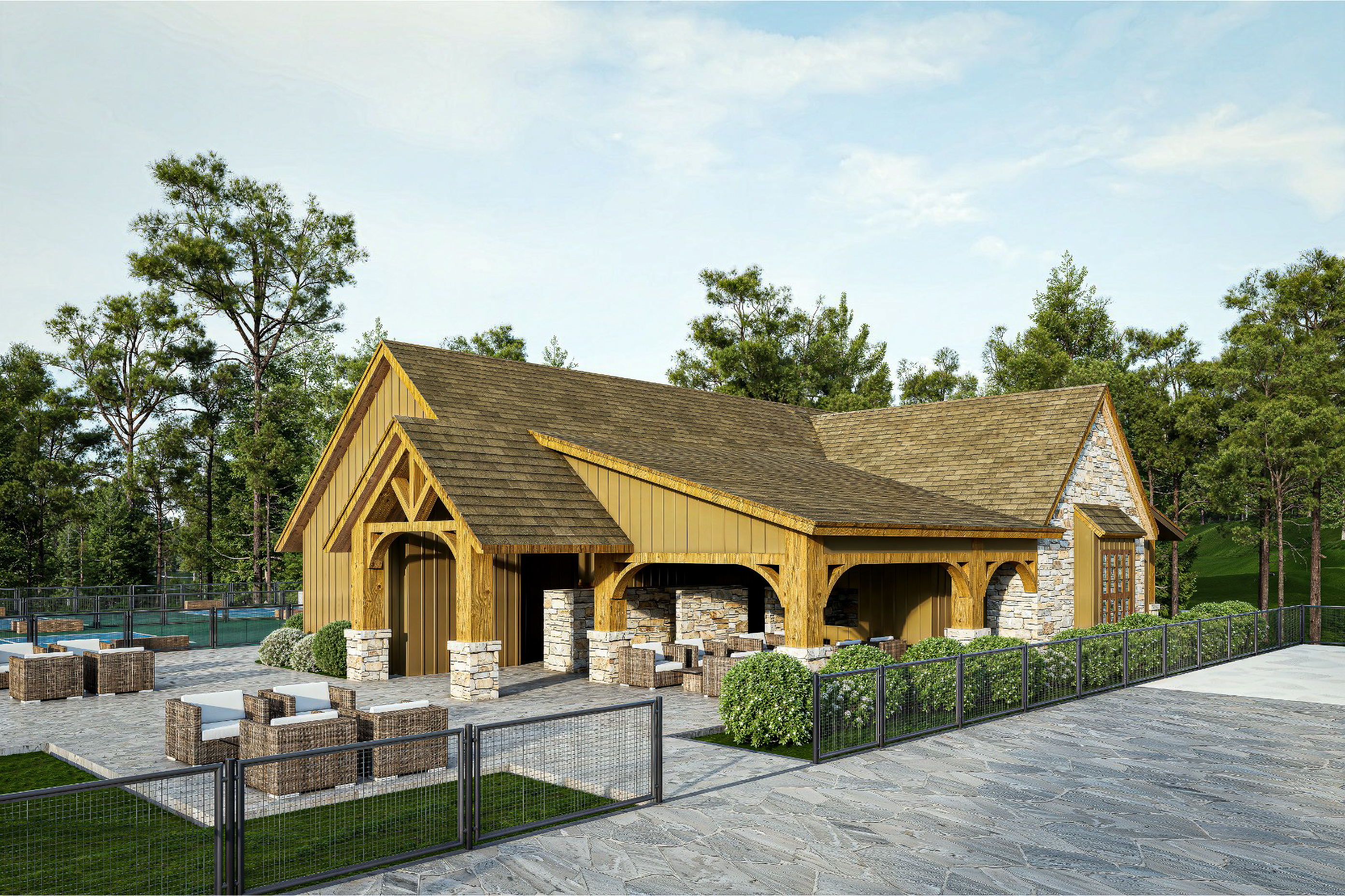 Artist's rendering: exterior study of the planned Longleaf clubhouse