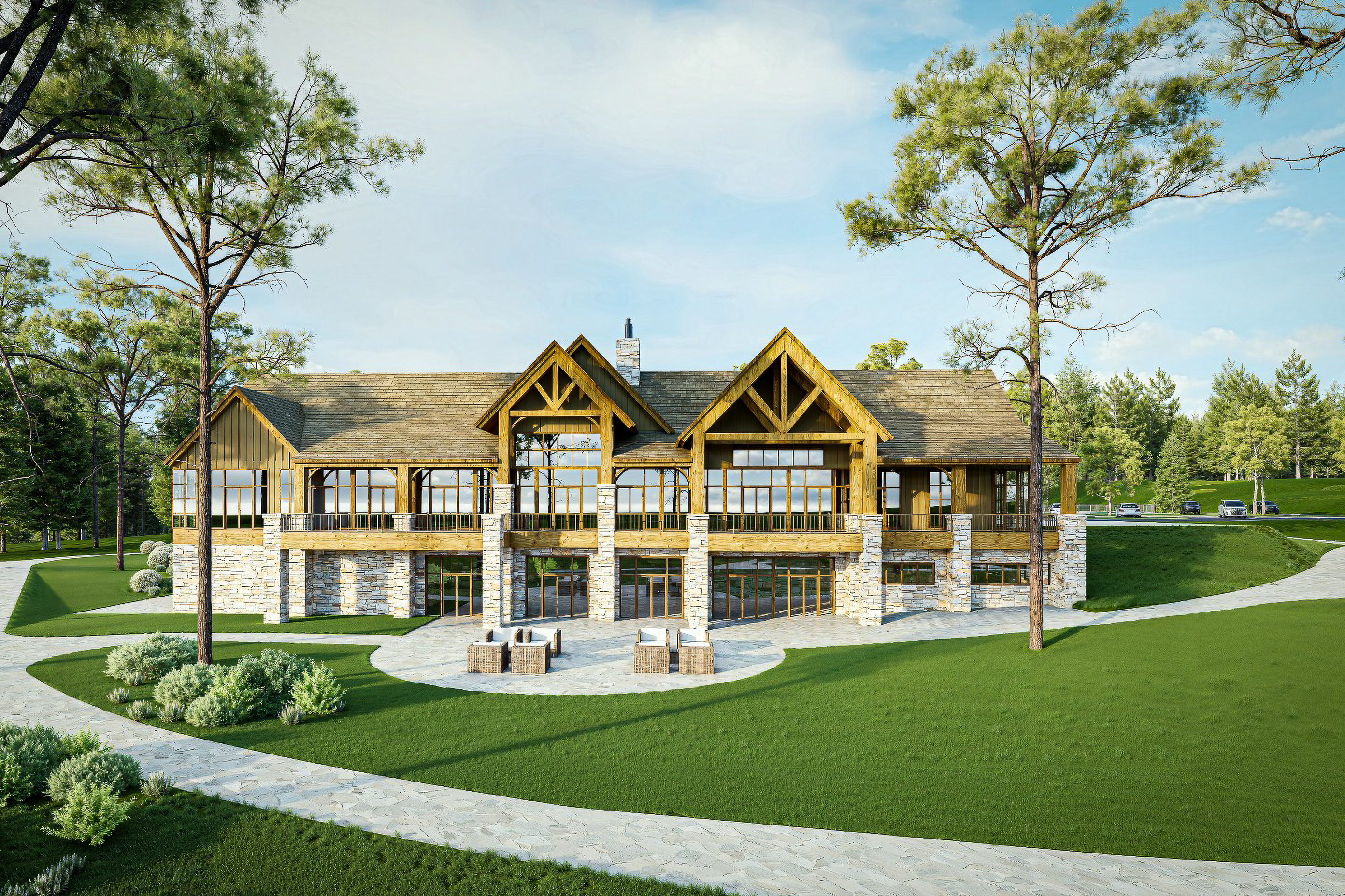 Artist's rendering: exterior study of the planned Longleaf clubhouse