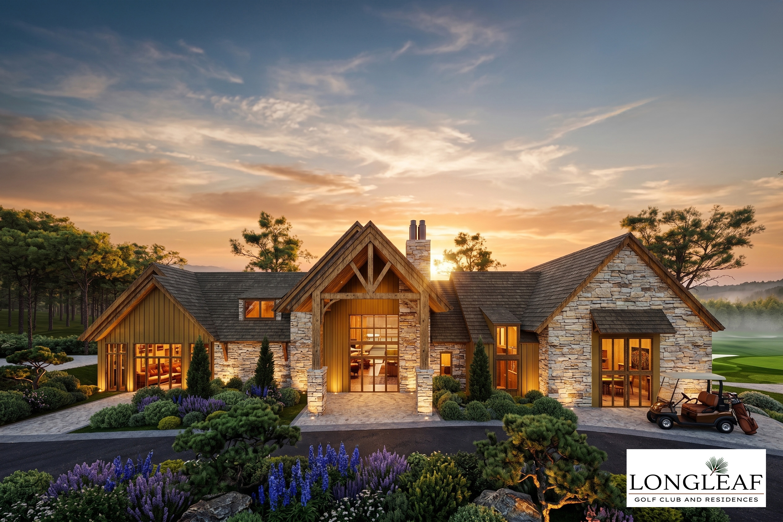 Artist's rendering: front elevation of the planned Longleaf clubhouse